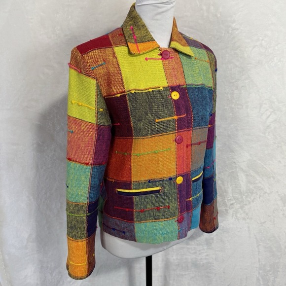 Vintage Rainbow Blazer Jacket Size XS Boxy Colorful Neon Pop Art Deco Tribal 90s - Picture 6 of 15